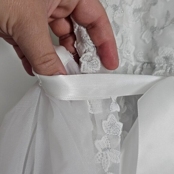 Badgley Mischka Girls White Floral Lace Tulle Dress W/ Satin Bow 2Pc Set Size 8 - Picture 5 of 14